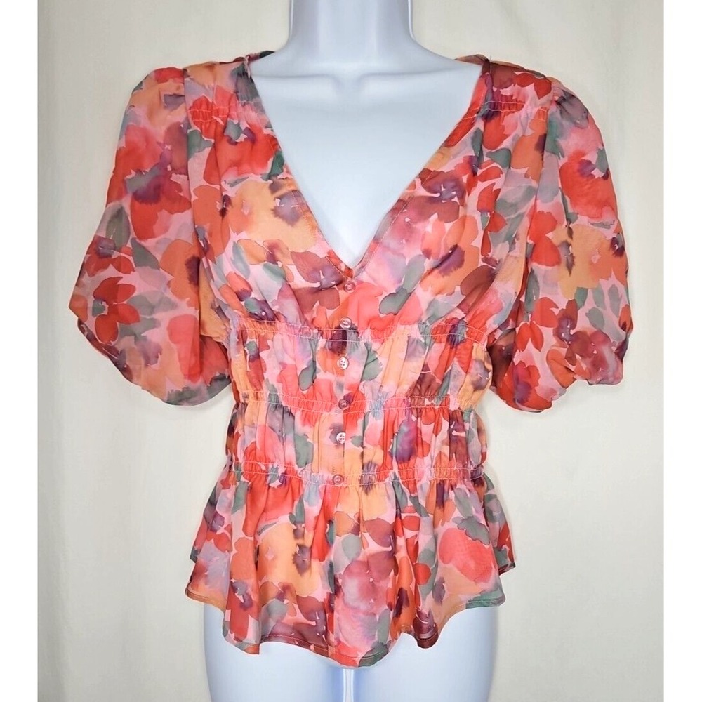 Steve Madden Women's Abstract Floral Short Sleeve Pullover Blouse Size‎ Medium